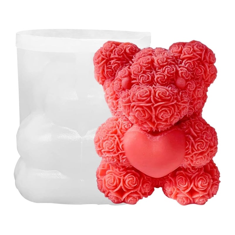 Shoppeecity Rose Bear Shape Candle Mold I 3D Teddy Bear with Heart Silicone Epoxy Casting Mould I for DIY Handmade Ornament Cake Dcor Aromatherapy Soap Resin Art Craft Making Home Dcor Birthday Gift Valentines Day Gift Small - Image 1