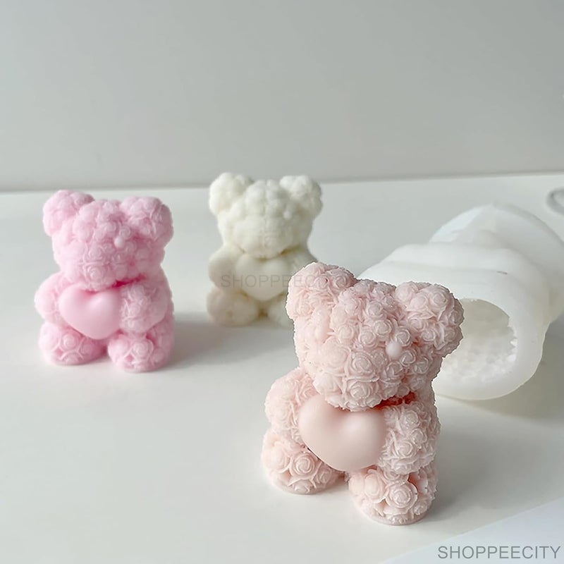 Shoppeecity Rose Bear Shape Candle Mold I 3D Teddy Bear with Heart Silicone Epoxy Casting Mould I for DIY Handmade Ornament Cake Dcor Aromatherapy Soap Resin Art Craft Making Home Dcor Birthday Gift Valentines Day Gift Small - Image 3