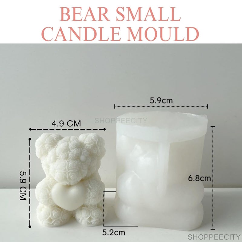 Shoppeecity Rose Bear Shape Candle Mold I 3D Teddy Bear with Heart Silicone Epoxy Casting Mould I for DIY Handmade Ornament Cake Dcor Aromatherapy Soap Resin Art Craft Making Home Dcor Birthday Gift Valentines Day Gift Small - Image 4