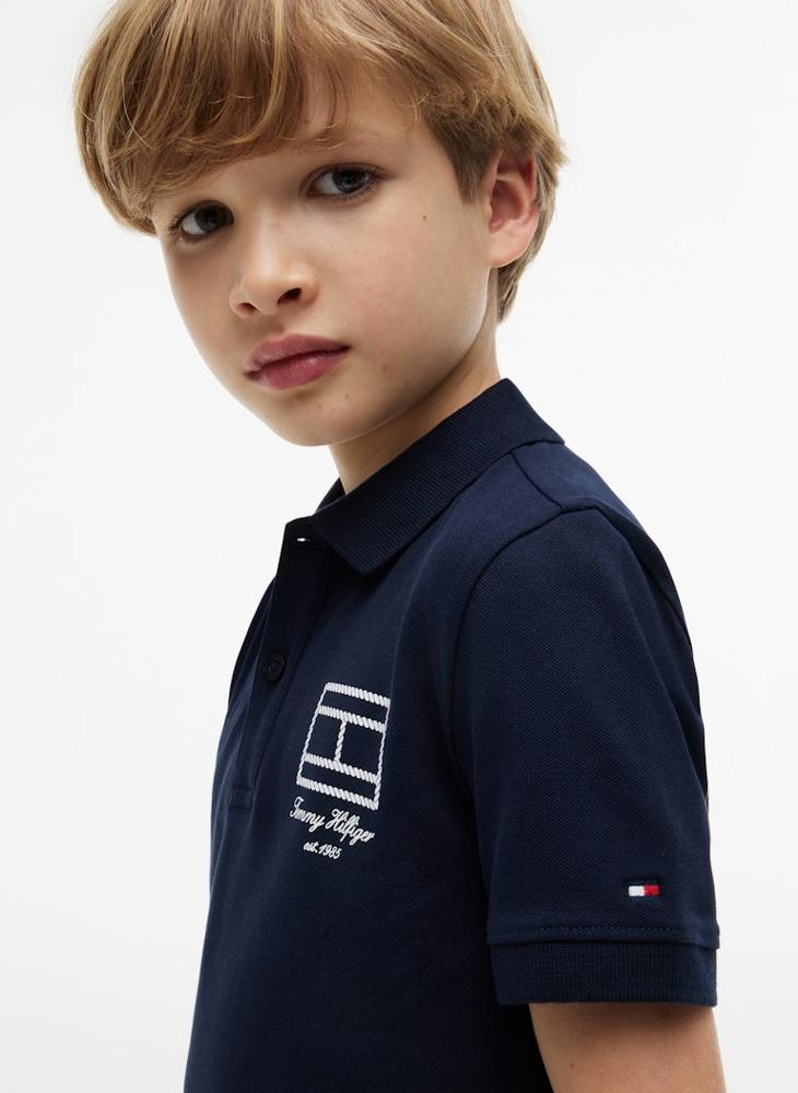 TOMMY HILFIGER Regular Fit Outline Flag Pique Polo Shirt - Image 3