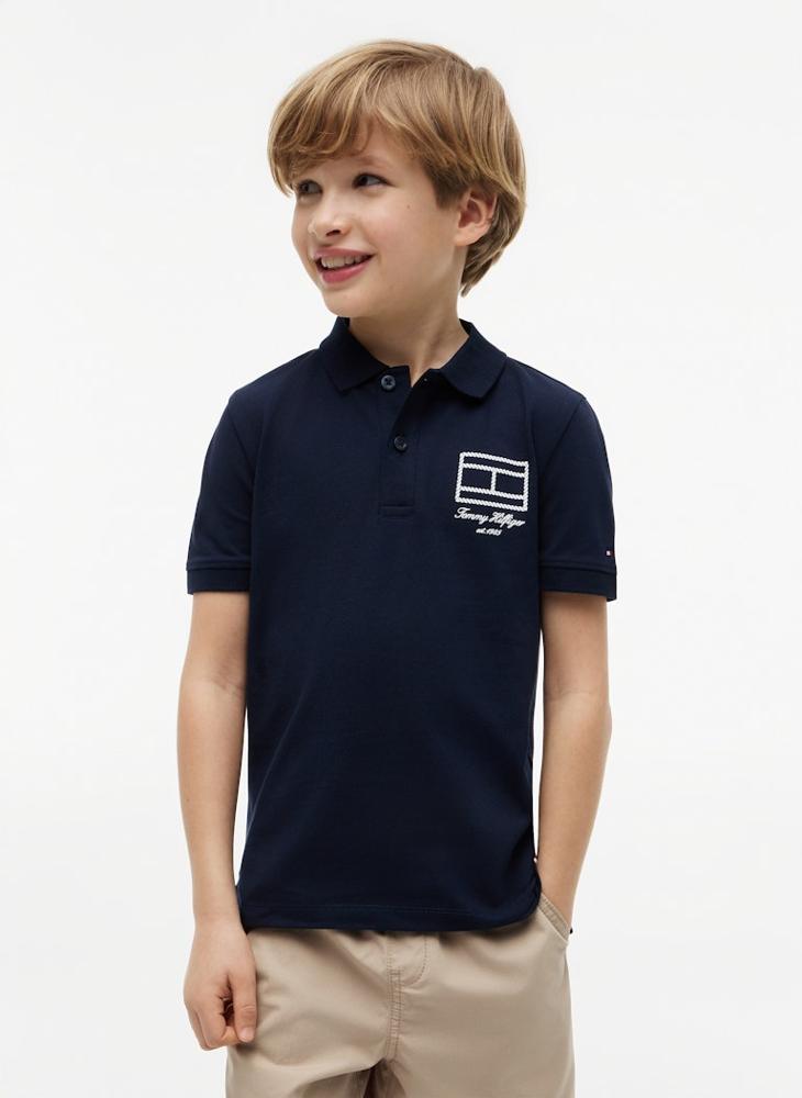 TOMMY HILFIGER Regular Fit Outline Flag Pique Polo Shirt - Image 1