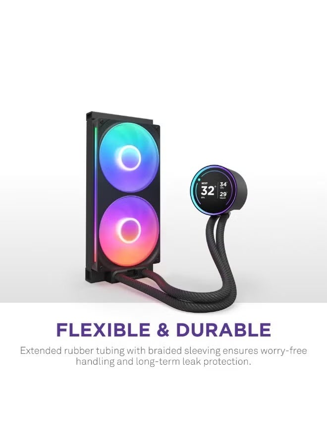 NZXT Kraken Plus 240 RGB 240mm All-in-One Liquid CPU Cooler with 1.54" Customizable TFT Display, Dual 120mm F240 RGB Fans, Turbine Pump (1,200-2,800 RPM), Copper Cold Plate, Braided Tubing, Intel LGA 1851/1700/1200/115X & AMD AM5/AM4 Compatible, Black | RL-KR240-B2 - Image 2