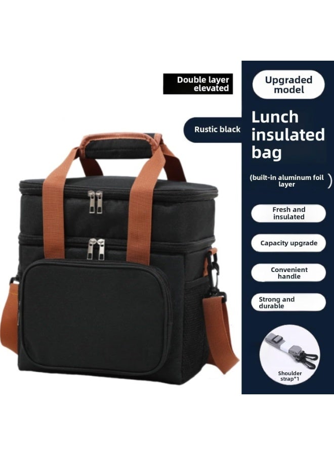 آه آه صندوق غداء معزول للرجال والنساء - حقيبة غداء مبردة مانعة للتسرب، حقيبة غداء حرارية مزدوجة الطبقات، سعة كبيرة، صندوق نزهة، حقيبة طعام معزولة، حقائب توصيل مبردة، حزام قابل للتعديل، مثالية للعمل والنزهات والسفر - أسود 27×18×29 سم - Image 2