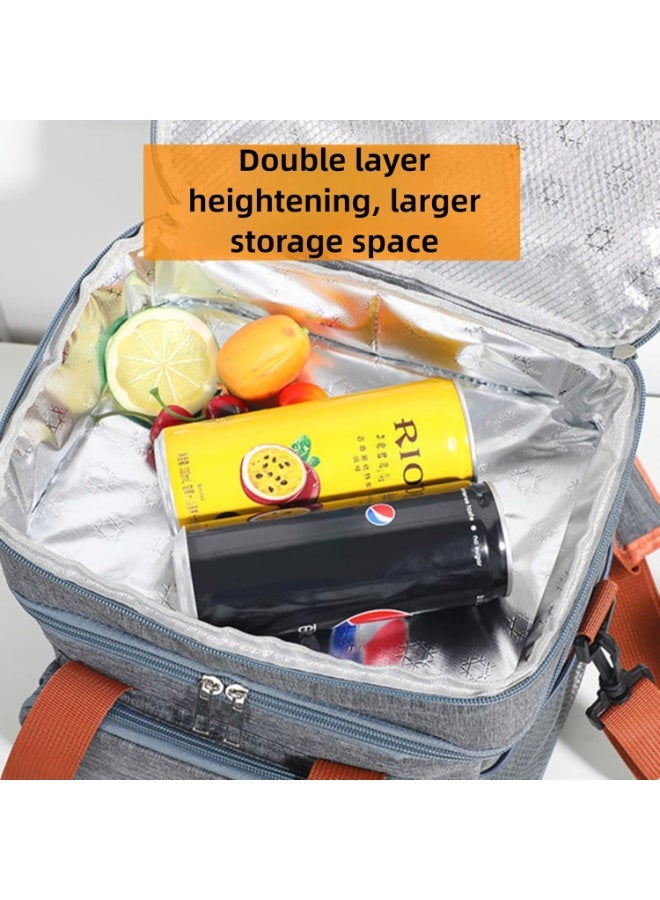 آه آه صندوق غداء معزول للرجال والنساء - حقيبة غداء مبردة مانعة للتسرب، حقيبة غداء حرارية مزدوجة الطبقات، سعة كبيرة، صندوق نزهة، حقيبة طعام معزولة، حقائب توصيل مبردة، حزام قابل للتعديل، مثالية للعمل والنزهات والسفر - أسود 27×18×29 سم - Image 5