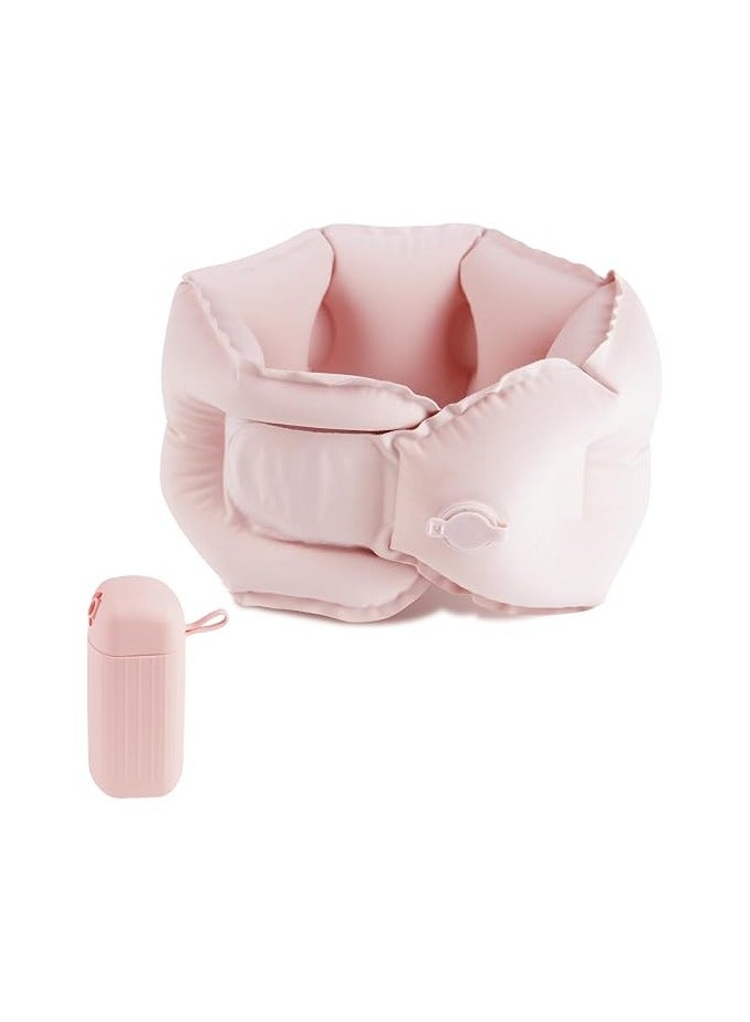 TravelMore 2 Piece Lightweight Inflatable Travel Neck Pillow with Free Storage Case, Pink, Comfortable Portable Neck Support for Flight and Travel - Image 1