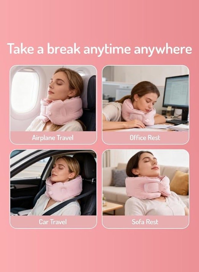 TravelMore 2 Piece Lightweight Inflatable Travel Neck Pillow with Free Storage Case, Pink, Comfortable Portable Neck Support for Flight and Travel - Image 2
