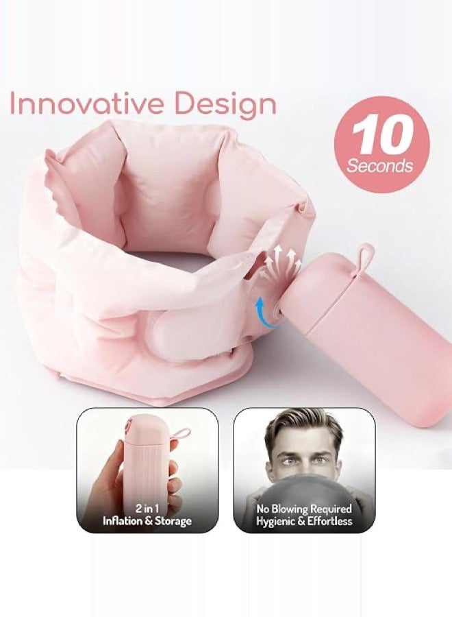 TravelMore 2 Piece Lightweight Inflatable Travel Neck Pillow with Free Storage Case, Pink, Comfortable Portable Neck Support for Flight and Travel - Image 4
