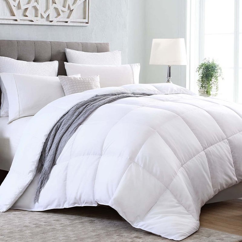 Kingsley trend Kingsley trend King Comforter Duvet Insert  All Season Quilted Ultra Soft Breathable Down Alternative Box Stitch White Comforter with Corner Tabs 104x92 