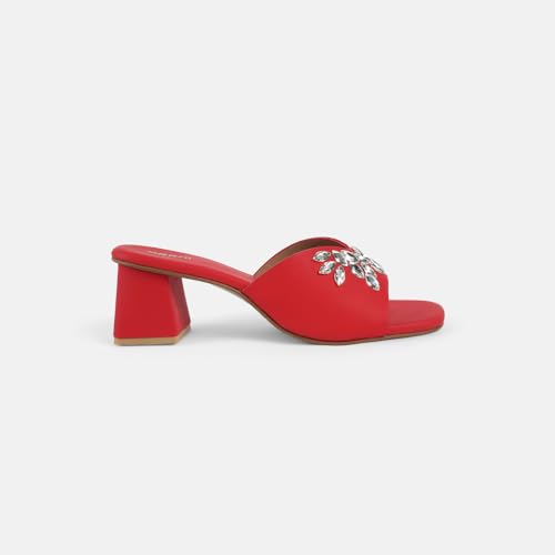 Mochi Women Red Synthetic Embellished Slip-On Block Heel Sandals UK/6 EU/39 (35-2081) - Image 4