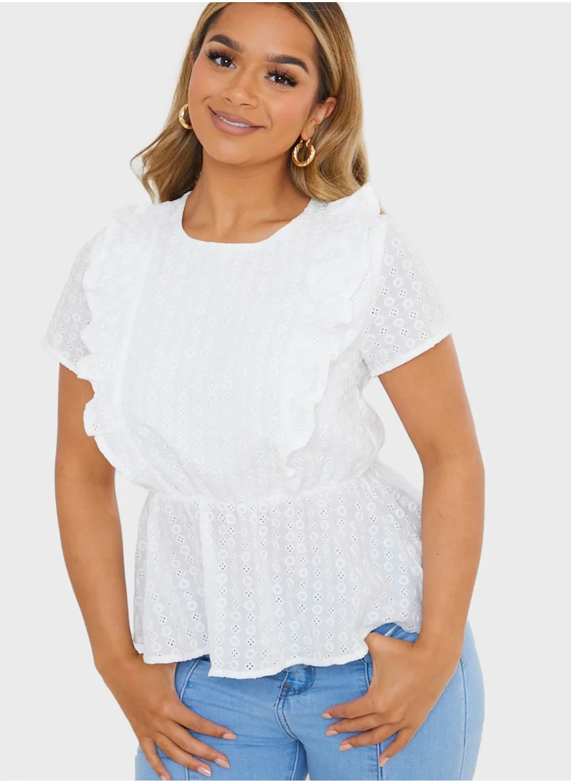 In the style Broderie Frill Peplum Top