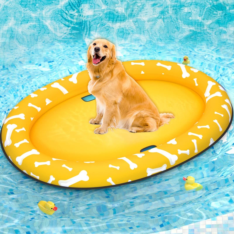 Pet Soft Dog Float Raft Inflatable Dog Swimming Float for Summer Bone Yellow - Image 2