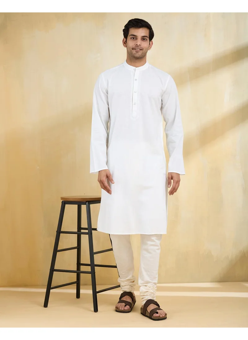 Fabindia White Cotton Slim Fit Long Kurta