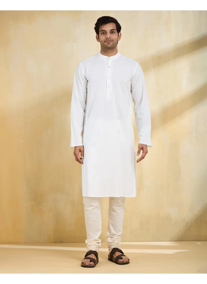 فاب انديا White Cotton Slim Fit Long Kurta