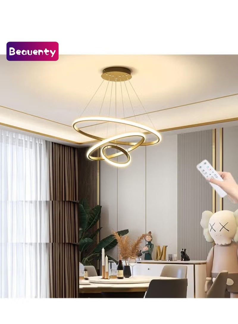 Beauenty Modern Dimmable LED Pendant Light 3 Rings Chandeliers Fixture with Remote Control - Image 1