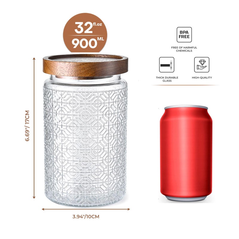 Adodeen 32oz Vintage Glass Jar With Lid, Glass Storage Containers, Airtight Kitchen Storage Containers For Sugar, Coffee, Tea, Spice, Flour, Candy Cookie, Pasta, Cereal, Cute Decorative Jars - Image 3