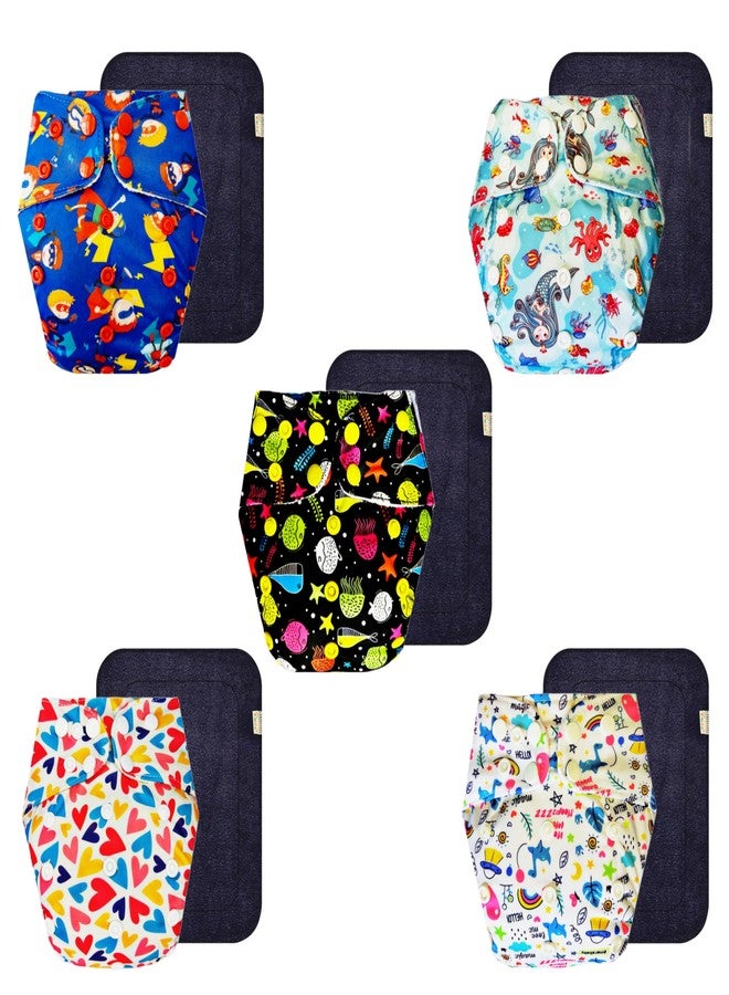 Dumbledo Premium Cloth Diaper with Black Insert (Pack of 5) | Dry Feel and Comfortable | Breathable | Quick Dry | Perfect for Indian Summers | 3 Months - 3 Years | Unisex Baby - Image 1