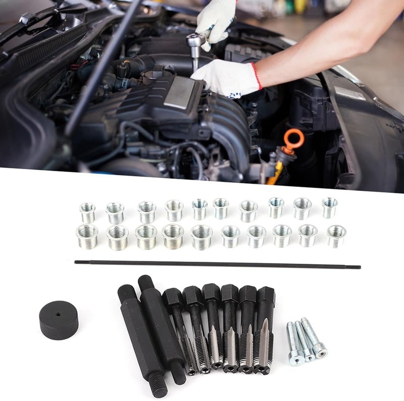 قابل للفصل والتفكيك مجموعة أدوات إصلاح خيوط شمعة التوهج Dioche Fix a Thread 33 قطعة، مجموعة أدوات إصلاح خيوط شمعة التوهج للمحرك تتضمن أداة التنصيب والدقاق والمسامير. أحجام مختلفة - Image 4