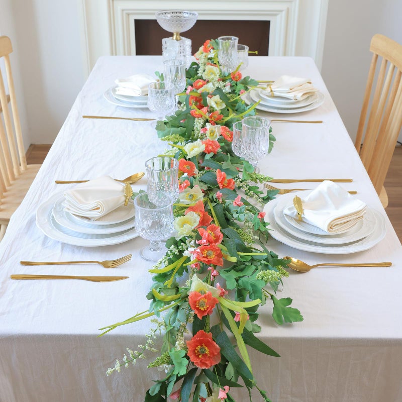 Mizii Red Artificial Flower Garland 6FT Fake Poppy Floral Garland Hanging Vines Spring Summer Flowers Decorations for Mantle Table Centerpieces Room Wall Fireplace Wedding Decor (Red) - Image 5