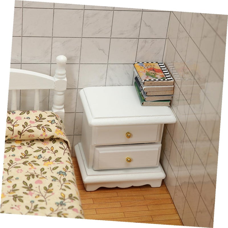 Miniature Wooden Bedside Table Model Dollhouse Bedroom Decor Lightweight Nightstand - Image 3