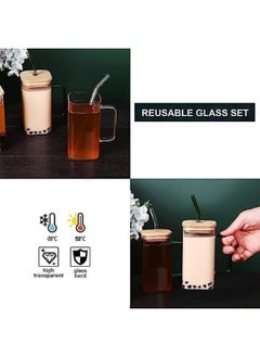 Happy Home Glass Coffee Mugs with Lids and Straw 400ml Drinking Glasses Tumbler for Juice Smoothies Cocktail Home Travel Sipper Cup (Multicolor)(Pack of 1)  - Image 2
