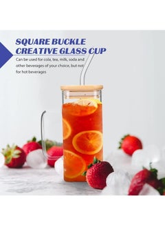 Happy Home Glass Coffee Mugs with Lids and Straw 400ml Drinking Glasses Tumbler for Juice Smoothies Cocktail Home Travel Sipper Cup (Multicolor)(Pack of 1)  - Image 3