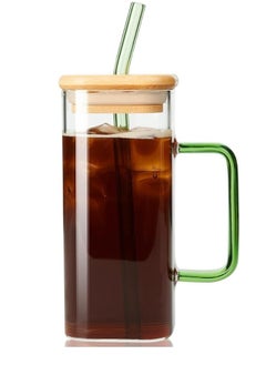 Happy Home Glass Coffee Mugs with Lids and Straw 400ml Drinking Glasses Tumbler for Juice Smoothies Cocktail Home Travel Sipper Cup (Multicolor)(Pack of 1)  - Image 1