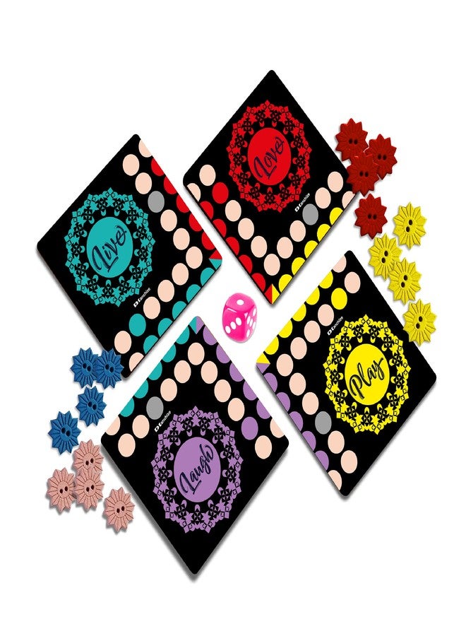 Kanchize Ludo Theme Coasters Printed (Set of 4) (9.5 * 9.5 cm) with Assorted Coloured dice and Buttons - Image 1