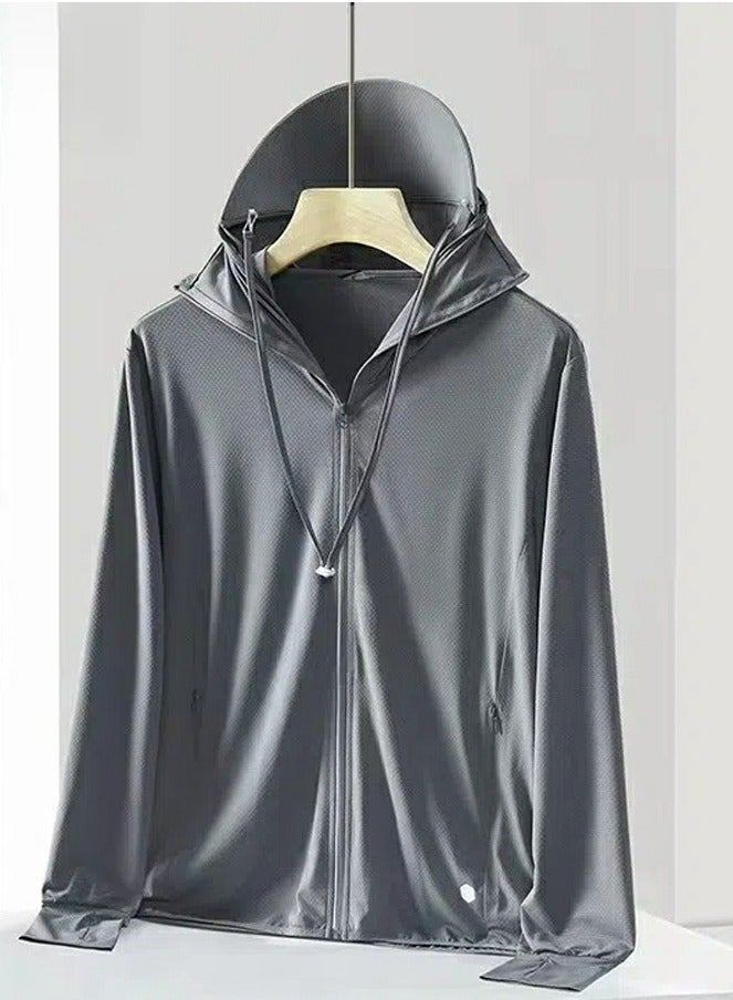 إسكدنيا واقية من الشمس سترة رقيقة تنفس هوديي الملابس رمادي داكن
