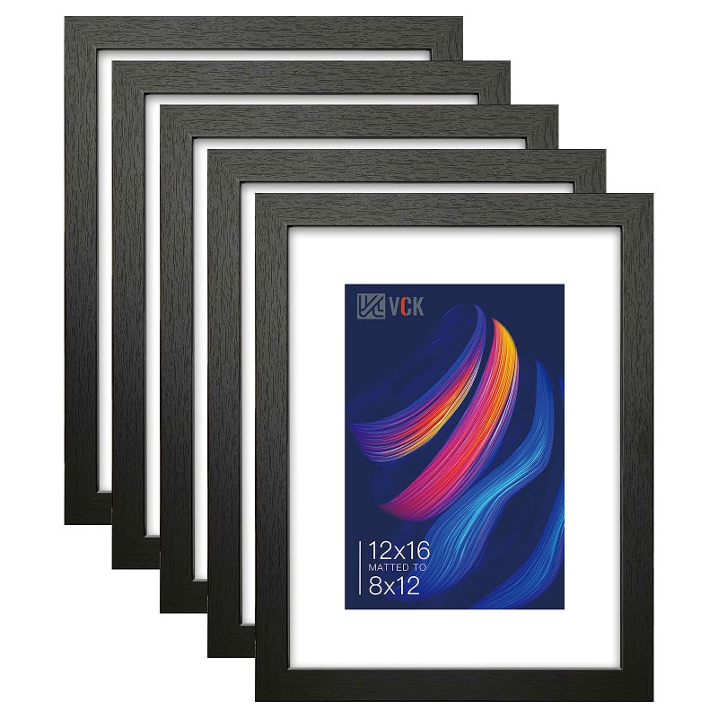 VCK 12x16 Inch Picture Frames Set of 5 Wooden Picture Frames Wall Display Decoration for Photos Paintings Landscapes Posters Drawings Artwork Black