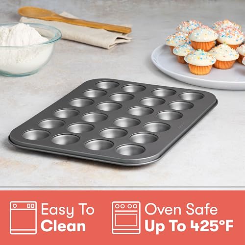 Cooking Light Mini Muffin Pan Carbon Steel Quick Release Coating, Non-Stick Bakeware, Heavy Duty Performance, 24-Cup, Gray - Image 2