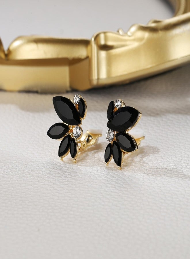 BriLove Gorgeous Stunning Rhinestone Marquise Clip-on Earrings for Women Wedding Bridal Party Prom Accessories Black Gold-Tone - Image 4