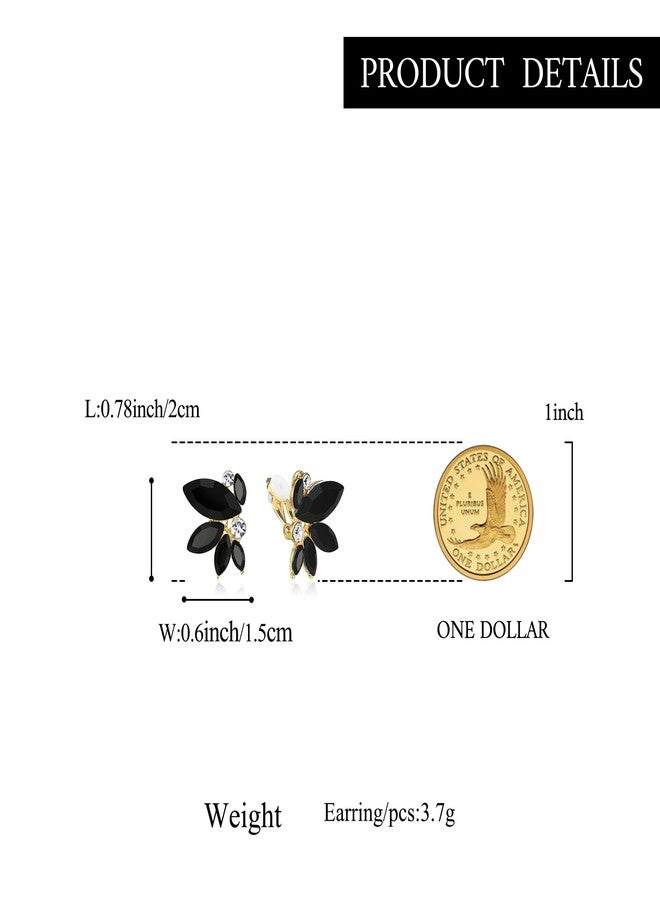 BriLove Gorgeous Stunning Rhinestone Marquise Clip-on Earrings for Women Wedding Bridal Party Prom Accessories Black Gold-Tone - Image 5