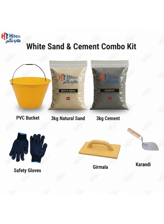 HITEX Sand & Cement DIY Kit – Includes Cement, Natural Sand, PVC Plastic Bucket, Gurmala, Karandi & Safety Hand Gloves – Perfect for Home Repairs, Construction, Masonry & DIY Projects - 3 Kg - Image 2