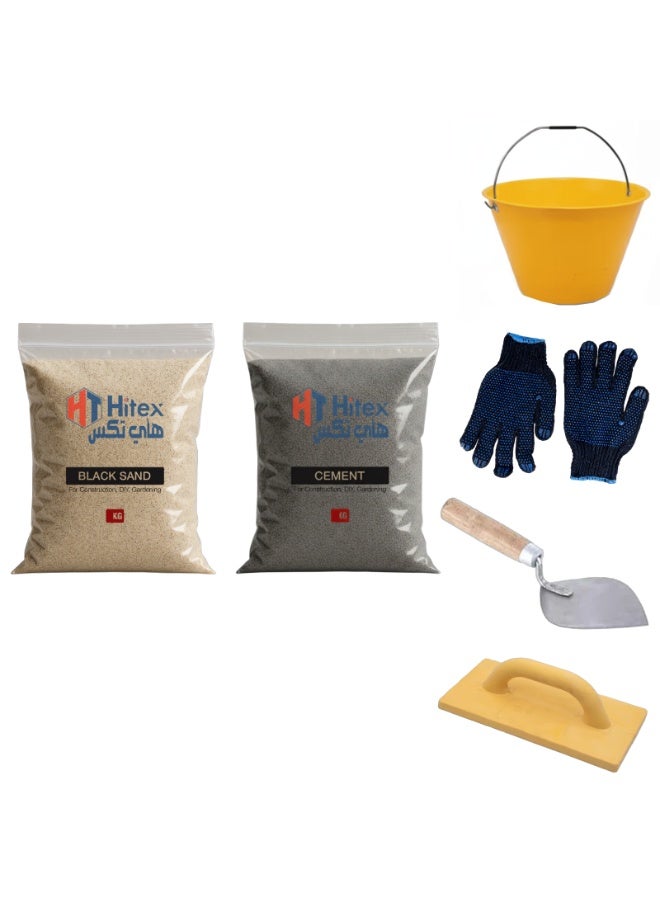 HITEX Sand & Cement DIY Kit – Includes Cement, Natural Sand, PVC Plastic Bucket, Gurmala, Karandi & Safety Hand Gloves – Perfect for Home Repairs, Construction, Masonry & DIY Projects - 3 Kg - Image 1