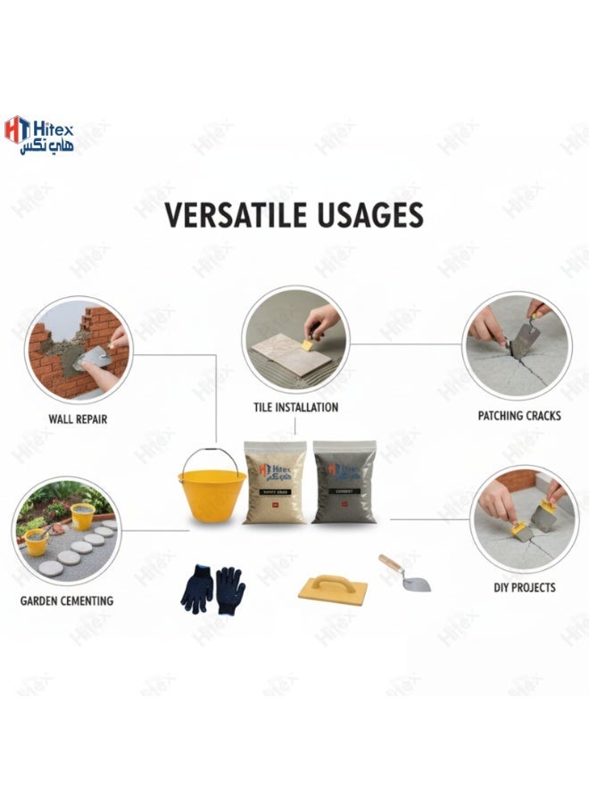 HITEX Sand & Cement DIY Kit – Includes Cement, Natural Sand, PVC Plastic Bucket, Gurmala, Karandi & Safety Hand Gloves – Perfect for Home Repairs, Construction, Masonry & DIY Projects - 3 Kg - Image 3