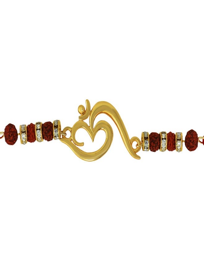 Mahi Om Rakhi for Brother | Gold Plated Rakshabandhan Single Rakhi with Rudraksh for Bhai, Bhaiya, Brother (BR1100546G) - Image 1