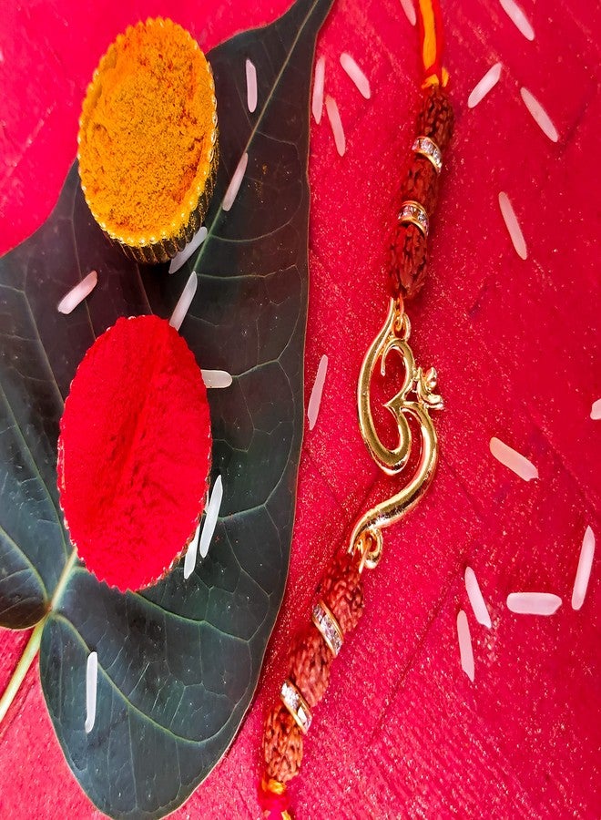 Mahi Om Rakhi for Brother | Gold Plated Rakshabandhan Single Rakhi with Rudraksh for Bhai, Bhaiya, Brother (BR1100546G) - Image 3
