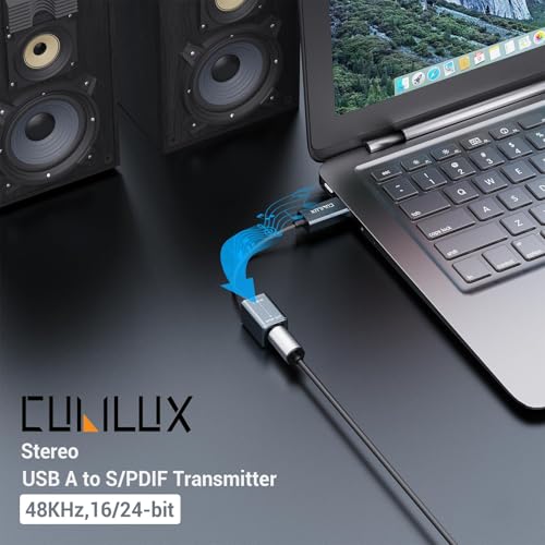 Cubilux USB to S/PDIF Transmitter, USB A to TOSLINK Output Adapter (Stereo Sound, Not for 7.1/5.1, NOT for TV), USB Optical Audio Converter Compatible with Windows Linux PC Laptop Computer - Image 4