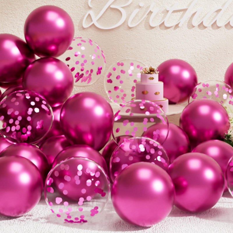 SUWEN Metallic Hot Pink Balloons and Confetti Balloons Set 47PCS Latex Helium Chrome Magenta Balloon for Birthday Valentine Anniversary Party Decorations - Image 2