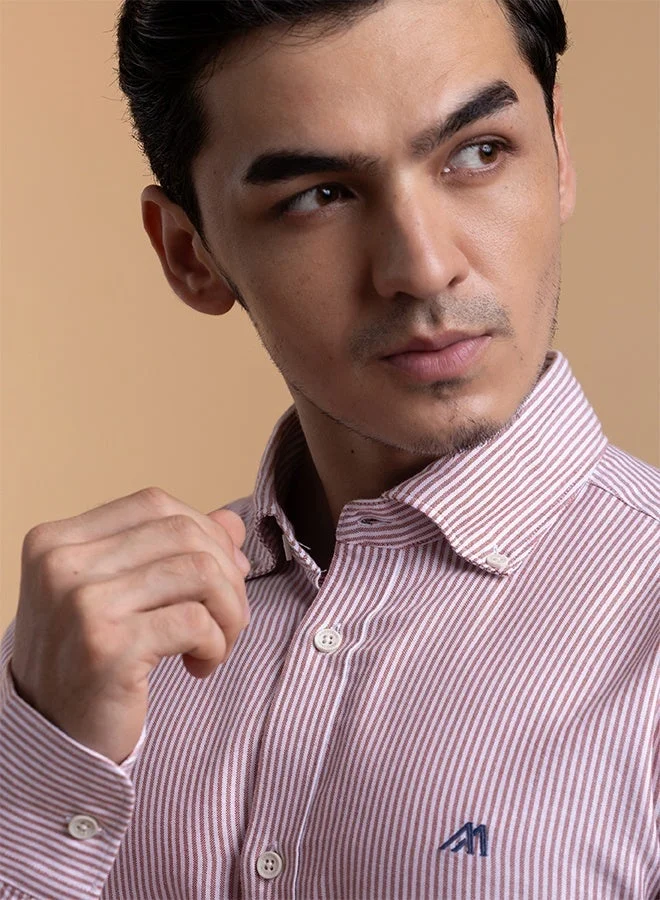 تكلف The Earthy Stripe Rust Oxford Shirt with Warm, Natural Tones