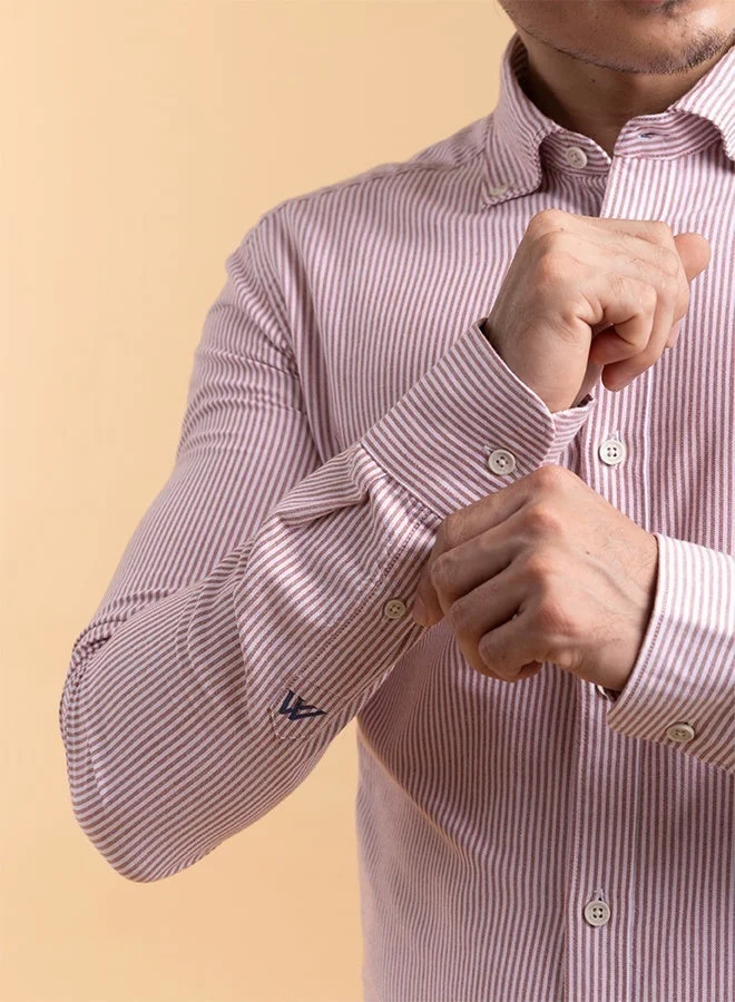 مانرزم The Earthy Stripe Rust Oxford Shirt with Warm, Natural Tones