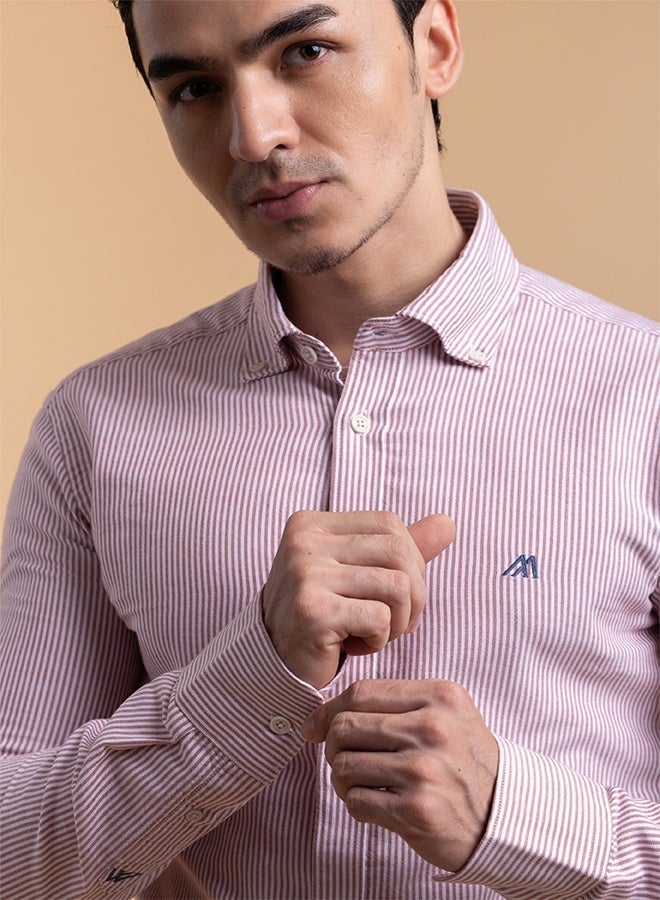 Mannerism The Earthy Stripe Rust Oxford Shirt with Warm, Natural Tones - Image 4