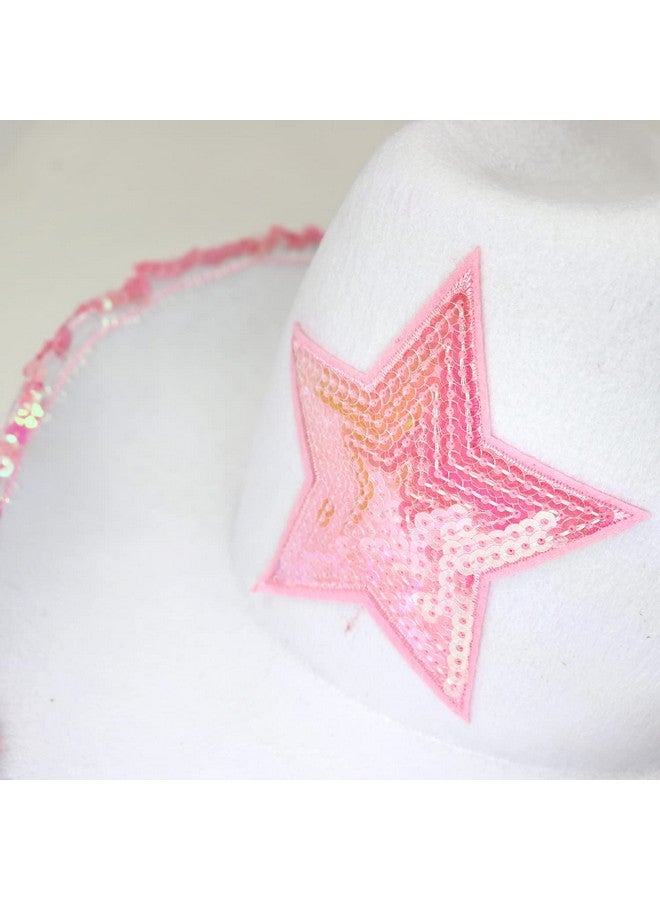 GiftExpress GiftExpress White Felt Cowgirl Hat with Pink Sequin Star, Country Themed Party Cowboy Dressup Play Costume Hat For Teens & Adults  - Image 5