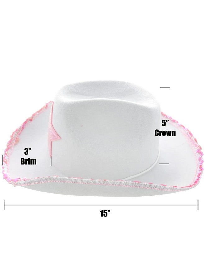 GiftExpress GiftExpress White Felt Cowgirl Hat with Pink Sequin Star, Country Themed Party Cowboy Dressup Play Costume Hat For Teens & Adults  - Image 3