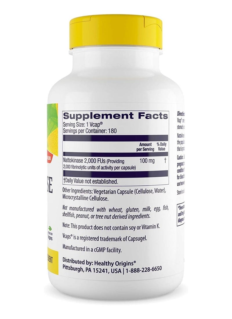 Healthy Origins - Natural Nattokinase 2,000 FUs, Helps maintain normal circulatory health - Dietary Supplement - 100 mg 180 Vcaps - Image 1