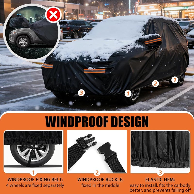 غطاء لسيارات هيونداي توسان، مازدا CX5، كيا سبورتاج، كاديلاك XT4، غطاء SUV مخصص سميك، غطاء سيارة خارجي شتوي للحماية من الثلوج والبَرَد والغبار والشمس مع سحاب الباب/شريط عاكس/جيوب المرايا - Image 4