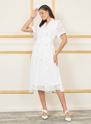 Styli Floral Texture Notch Neck A-Line Midi Dress with Self Tie Up - pzsku/ZD0D1AA372F3C577200A3Z/45/1746429918/4d4c006c-30b9-43be-a31a-7037da043a5f