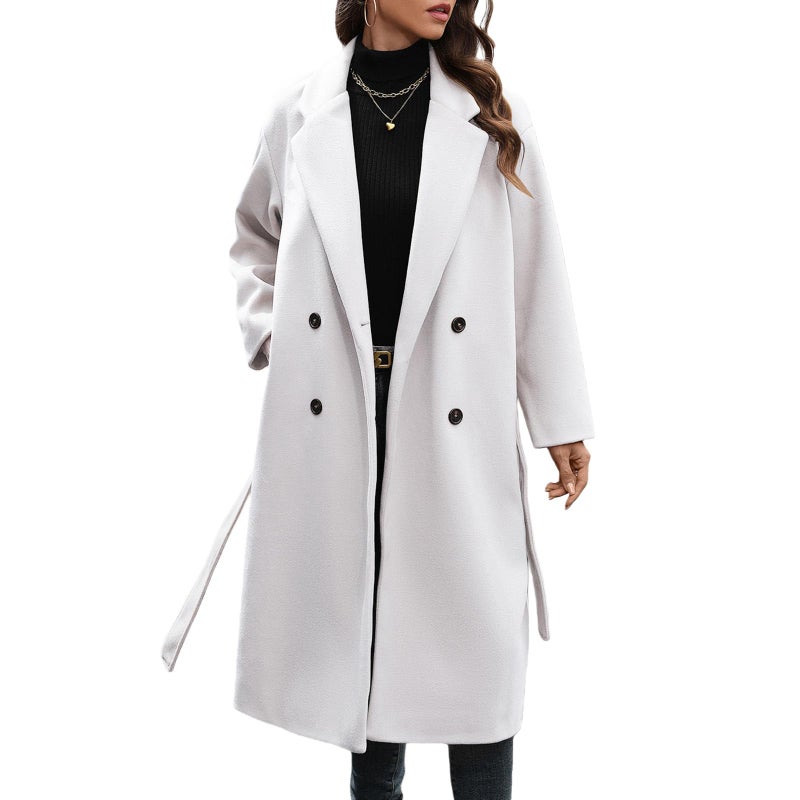 HOTIAN Women's Winter Wool Blend Coat Double Breasted Casual Notch Lapel Long Trench Overcoat Peacoat(Beige-XL) - Image 1