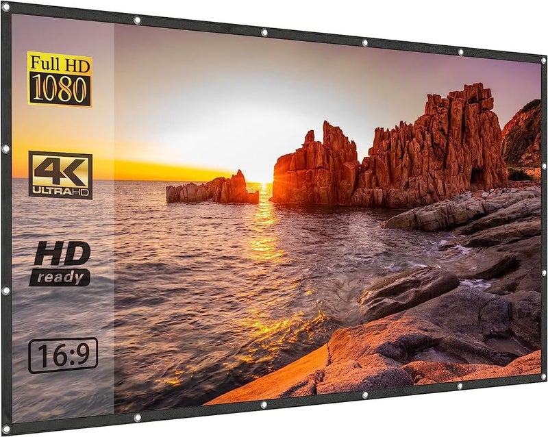 SAVSOL 106 inch Projector Screen,4K 16:9 Portable Eyelet Premium Video Foldable Projection for HD Home Theater Cinema Anti-Crease Indoor Outdoor Office Classroom (235 cm (W) x 132 cm (H)) - Image 1