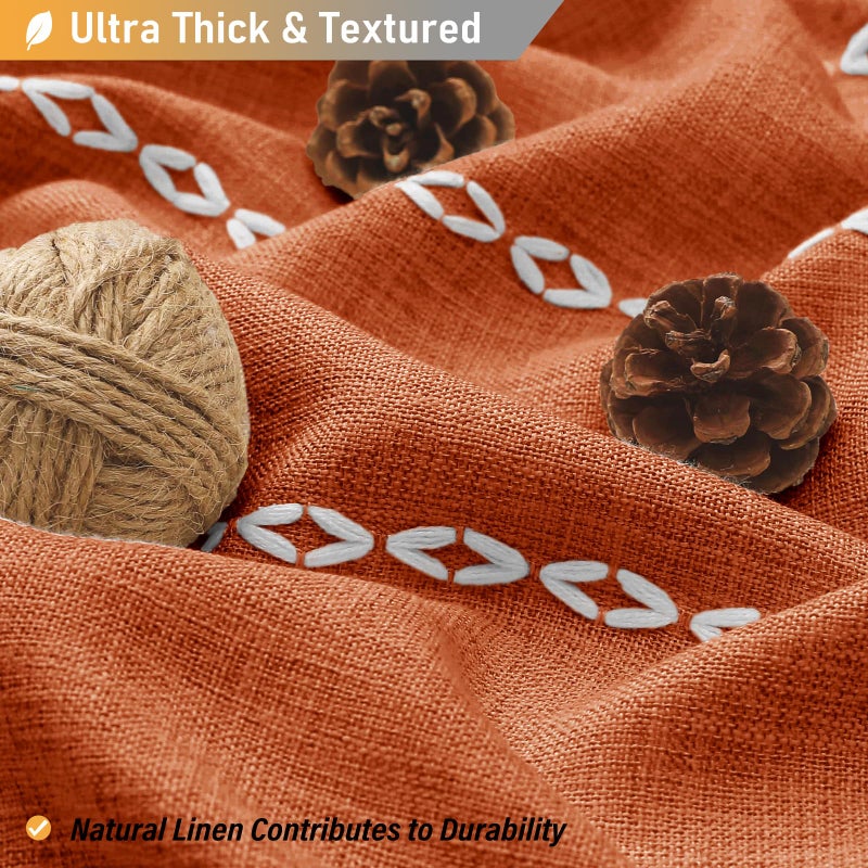 BTTN Boho Farmhouse Shower Curtain - Linen Rustic Heavy Duty Striped Fabric Shower Curtain Set with Tassel, Bohemian Vintage Country Cloth Shower Curtains for Bathroomï¼ŒOrangeï¼Œ72"W x 84"L (Pack of 1) - Image 2